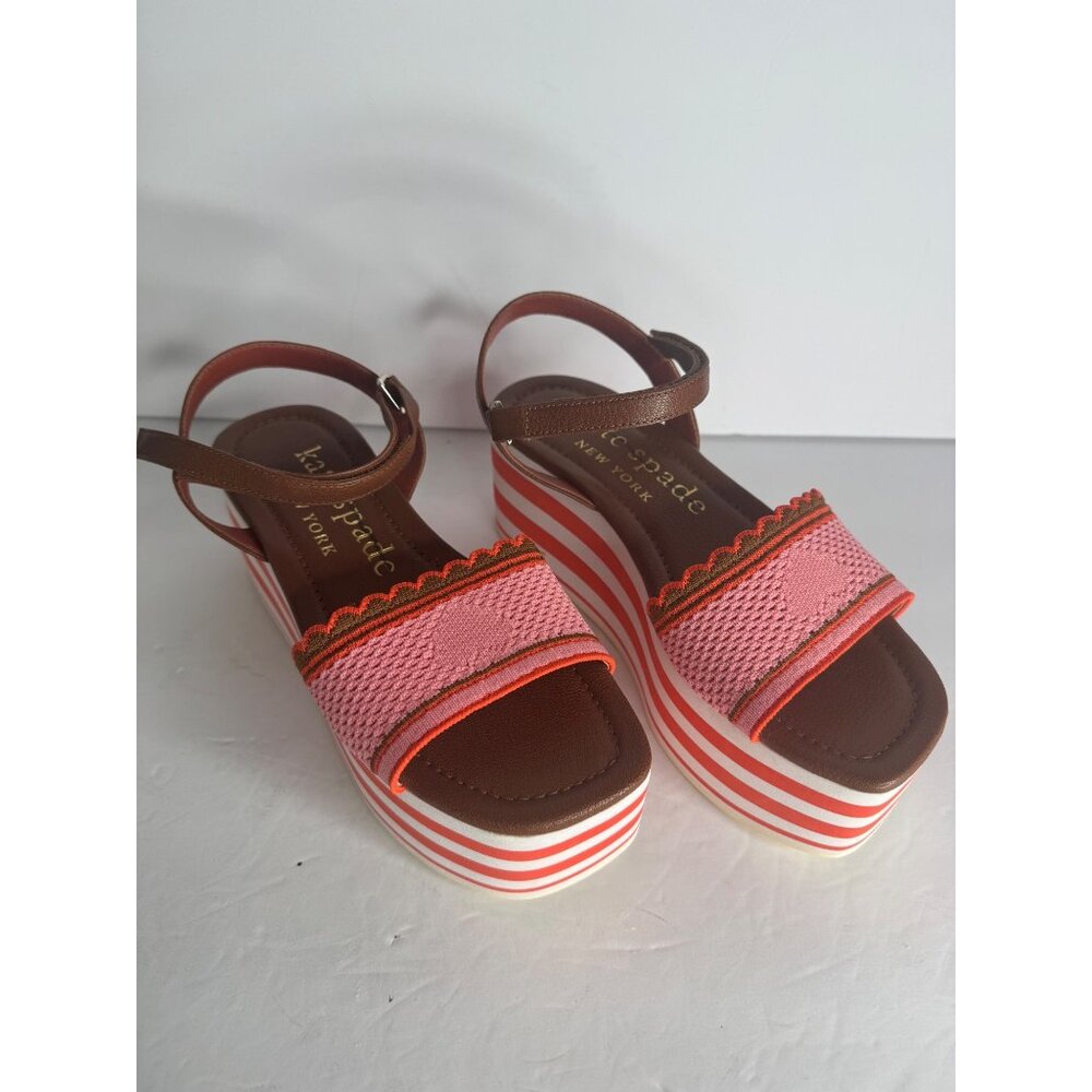NIB Kate Spade Highrise Spade Wedges Sandals Platforms Leather Pink Size 6.5 - Picture 3 of 8